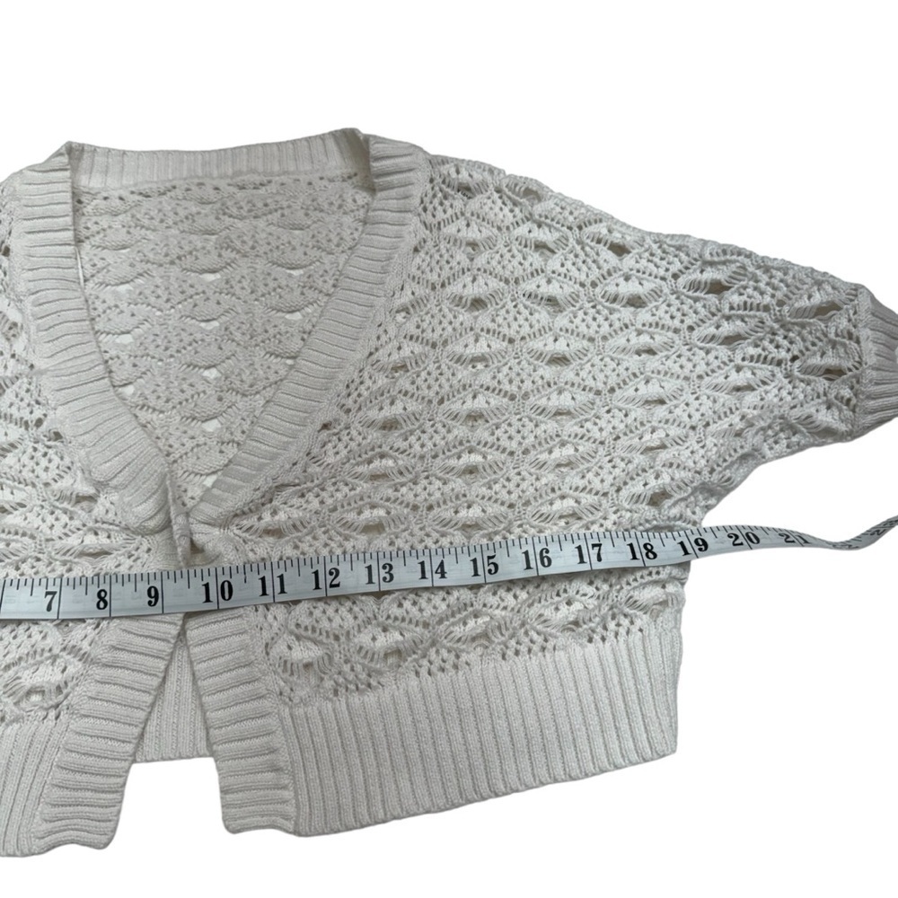 Calvin Klein White Open Knit Cropped Short Sleeve Bolero Sweater Size M - Picture 7 of 8